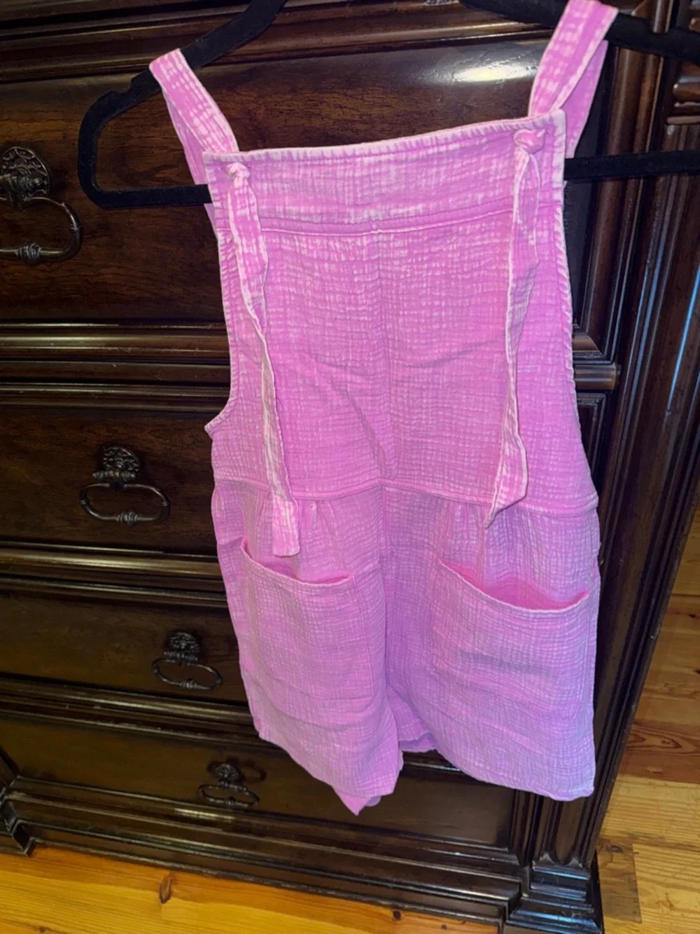 Zenana Outfitters Pink Gauze Overalls Romper with Pockets - Picture 4 of 4